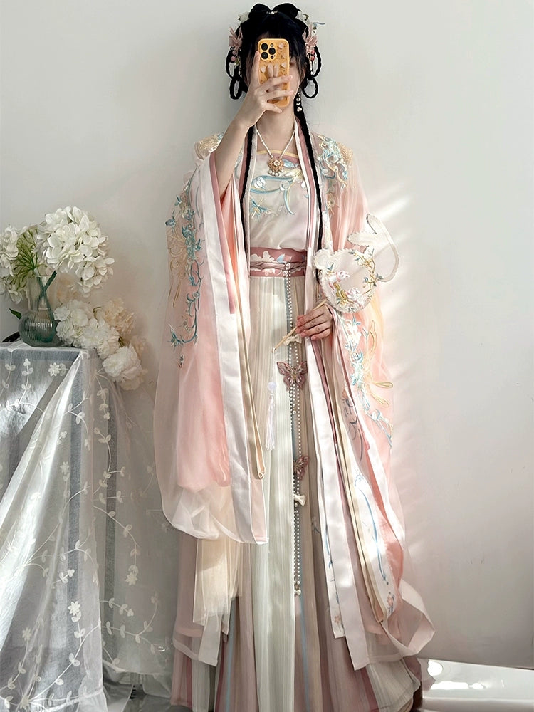 Butterfly Love Hanfu Set – Plus Size Song-Style Qiyao Robe with Wide Sleeves, Elegant Slimming Outfit for Sprin