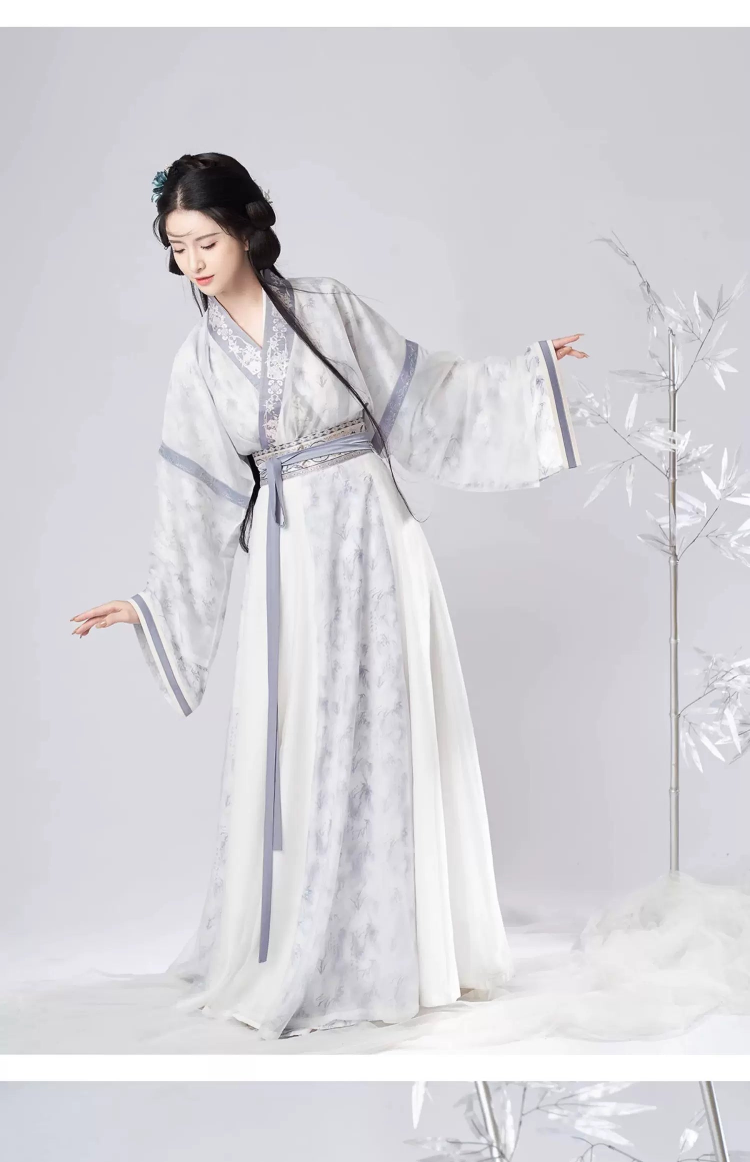 Ink Blue Jin Dynasty Hanfu Separates and 3-Piece Set - fit and drape view