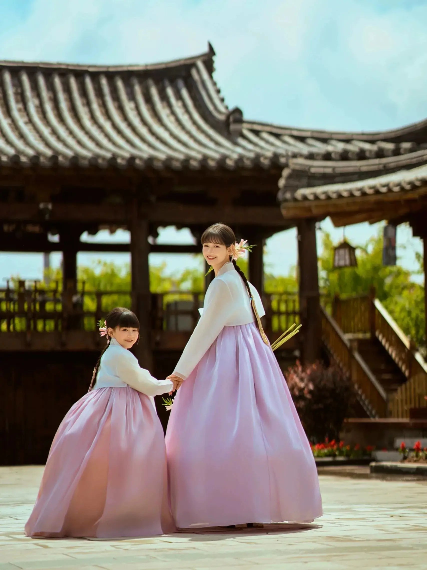 Family Matching Hanbok – Palace Style Purple&Pink Korean Ethnic Outfit for Parent & Child