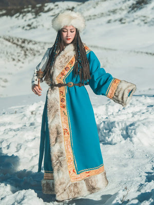 Peacock Blue Tibetan Robe | Wearable Art for a Modern Cultural Experience - Yandan_Hanfu