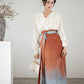 Blue collar shirt versatile beige top, lantern sleeve retro horse skirt