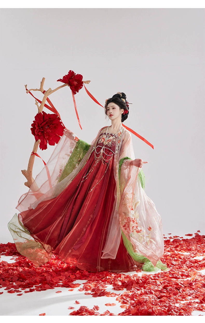 Discover red traditional hanfu for women with elegant hanfu sleeves, intricate hanfu patterns, and layered designs. Perfect as a princess hanfu dress, fairy hanfu dress, or sexy hanfu, it’s ideal for hanfu cosplay, hanfu dance style, or casual wear. Shop plus size hanfu, hanfu skirts, and more at our trusted hanfu shop, featuring hanfu for sale from top chinese clothing brands and the best Chinese designer clothing websites.