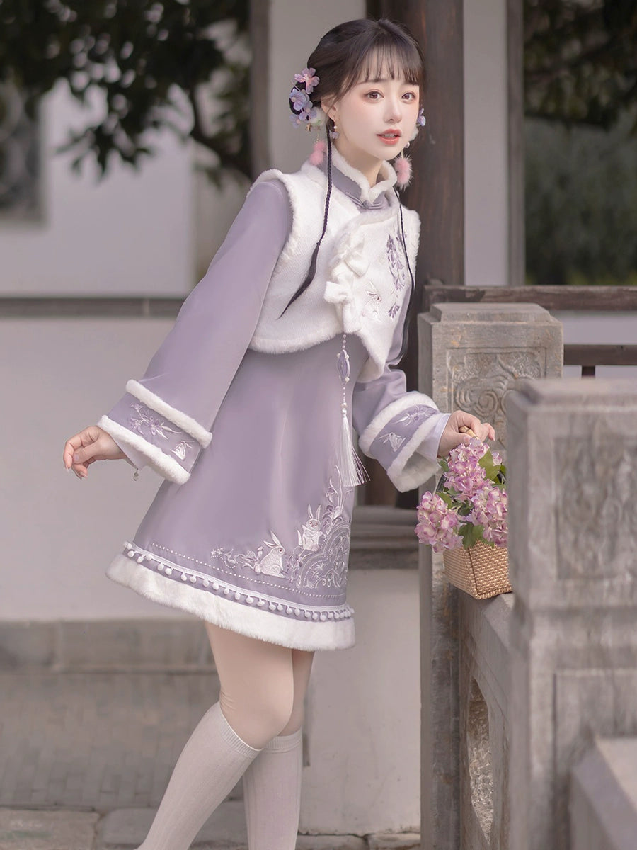 Ziyun Rabbit Hanfu Women's Cheongsam Chinese New Year Set Autumn and Winter