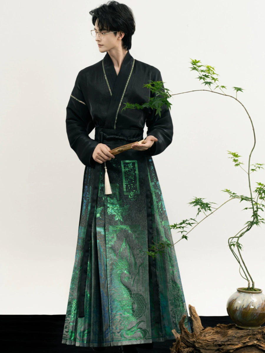 Unisex Hanfu Set – New Chinese Style Cross Jacket & Horse-Face Skirt Modern Hanfu Male