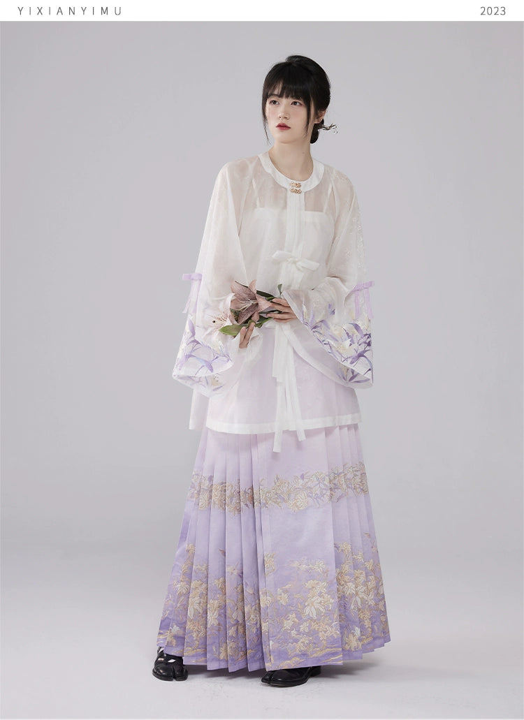 [Mountain Mist Lily] Imitation Makeup Flower Horse Dress Crew Neck Ming Hanfu Suit Women