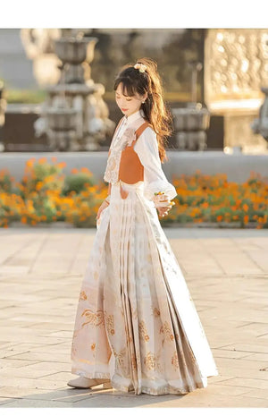 This orange modern hanfu with elegant hanfu sleeves and a chic hanfu jacket is perfect for hanfu women. Wear it as a princess hanfu dress, fairy hanfu dress, or casual hanfu. Inspired by Ming Dynasty hanfu, this modern hanfu dress pairs with a hanfu shirt for layering. Ideal for hanfu cosplay or as a winter hanfu, it’s available at our hanfu shop. Find the best modernised hanfu and orange hanfu styles for every occasion.