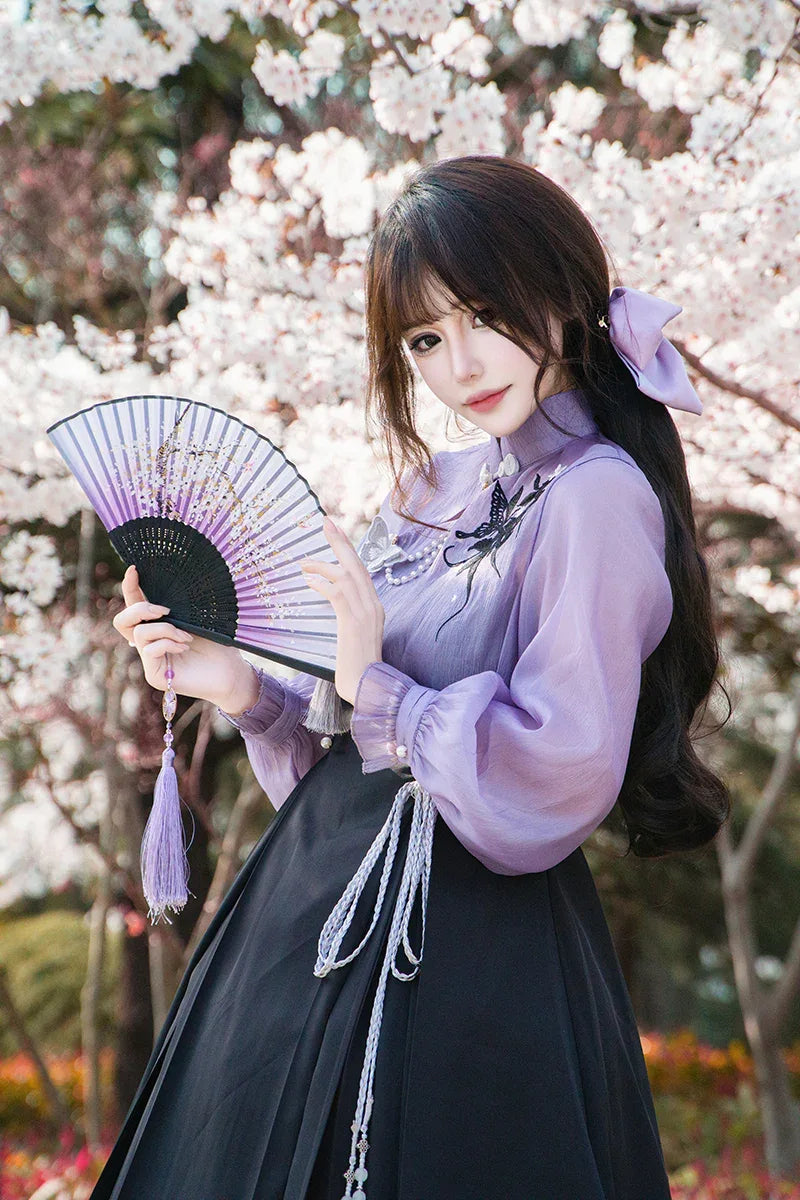Purple Cheongsam Dress - Fairy Style | Fringed Han Element top + skirt / S Purple Cheongsam Dress - Fairy Style | Fringed Han Element top + skirt / S