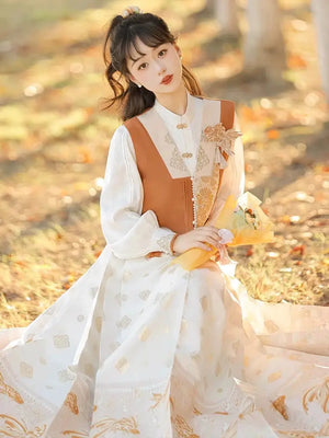 This orange modern hanfu with elegant hanfu sleeves and a chic hanfu jacket is perfect for hanfu women. Wear it as a princess hanfu dress, fairy hanfu dress, or casual hanfu. Inspired by Ming Dynasty hanfu, this modern hanfu dress pairs with a hanfu shirt for layering. Ideal for hanfu cosplay or as a winter hanfu, it’s available at our hanfu shop. Find the best modernised hanfu and orange hanfu styles for every occasion.