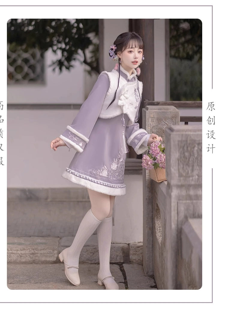 Ziyun Rabbit Hanfu Women's Cheongsam Chinese New Year Set Autumn and Winter