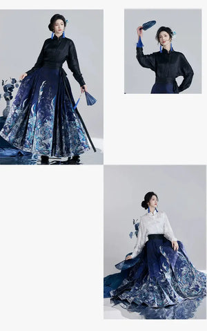 This blue modern hanfu features elegant hanfu sleeves, a stylish hanfu jacket, and timeless charm. Perfect as a princess hanfu dress, fairy hanfu dress, or casual hanfu, it suits every hanfu woman. Inspired by Ming Dynasty hanfu, this modern hanfu dress pairs beautifully with a hanfu shirt for a layered look. Ideal for hanfu cosplay or as a cozy winter hanfu, it’s available at our trusted hanfu shop. Wondering where to buy hanfu? Find the best modernised hanfu and blue hanfu designs here.