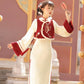 autumn and winter lolita spring dawn Chinese style short vest new year red robe long sleeve op cheongsam dress