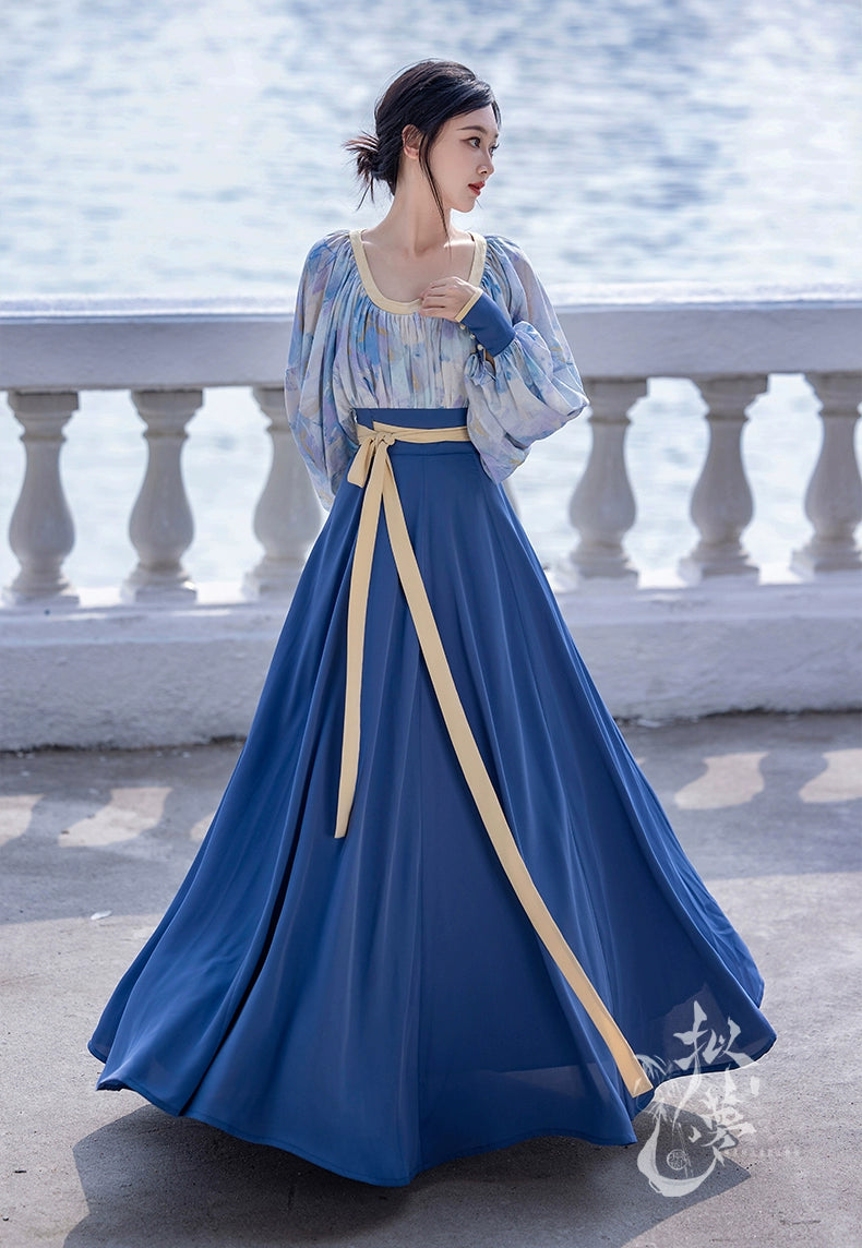 This blue modern hanfu features elegant hanfu sleeves, a stylish hanfu jacket, and timeless charm. Perfect for a princess hanfu dress, fairy hanfu dress, or casual hanfu, it suits every hanfu woman. Layer with a hanfu shirt or wear as a modern hanfu dress, inspired by Ming Dynasty hanfu. Ideal for hanfu cosplay or as a cozy winter hanfu, it’s available at our trusted hanfu shop. Wondering where to buy hanfu? Start here for authentic styles.