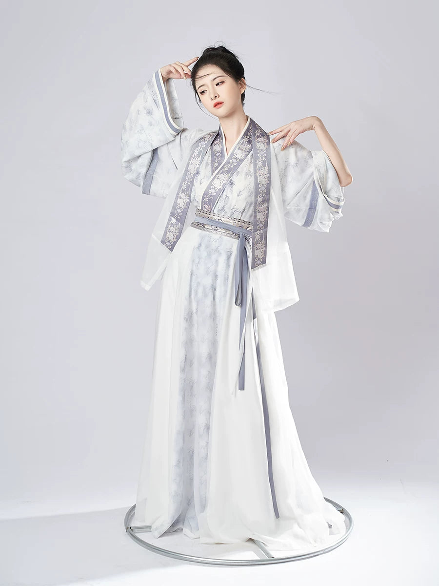 Ink Blue Jin Dynasty Hanfu Separates and 3-Piece Set - garment silhouette view
