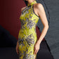 Jacquard gold yellow dyed bamboo sleeveless medium and long cheongsam