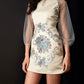 White Splicing sleeves slim-fitting split-ended jacquard short cheongsam skirt