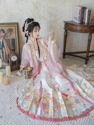 Bogu Peach Blossom pastel Ming Hanfu outfit side view