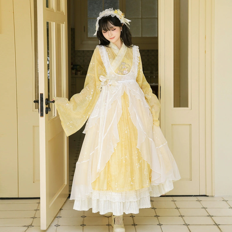 Enamel Elegance – Modern Hanfu Women's Autumn Set | Ming-Style Tieli with Sheer Overlay Skirt in Tencel