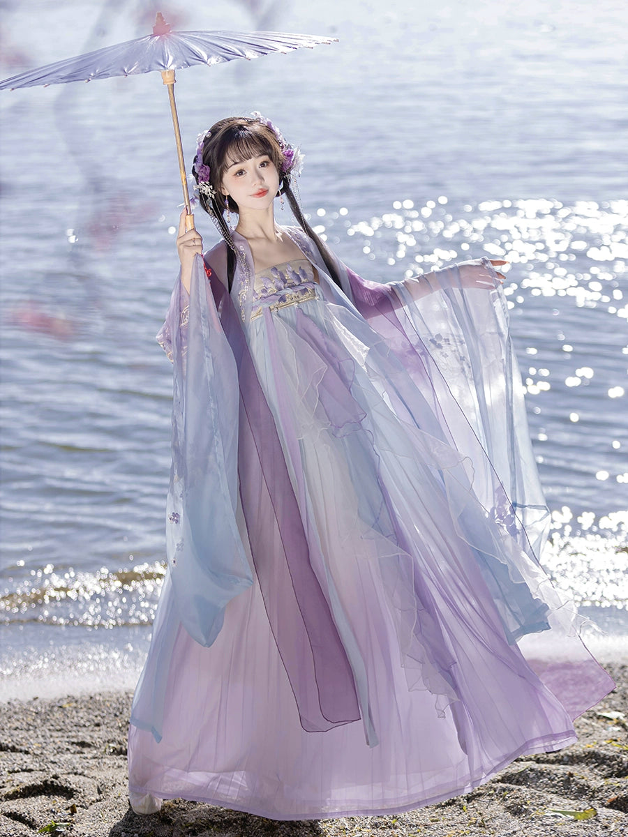 Step into the elegance of Tang Dynasty fashion with our Princess Dress Hanfu. This exquisite purple Hanfu features delicate fairy embroidery, capturing the timeless beauty of ancient Chinese attire. Explore our collection of traditional dresses, accessories, and sewing patterns, designed to celebrate the rich heritage of Hanfu fashion. Elevate your style and embrace the allure of classical Chinese elegance with our Princess Dress Hanfu.