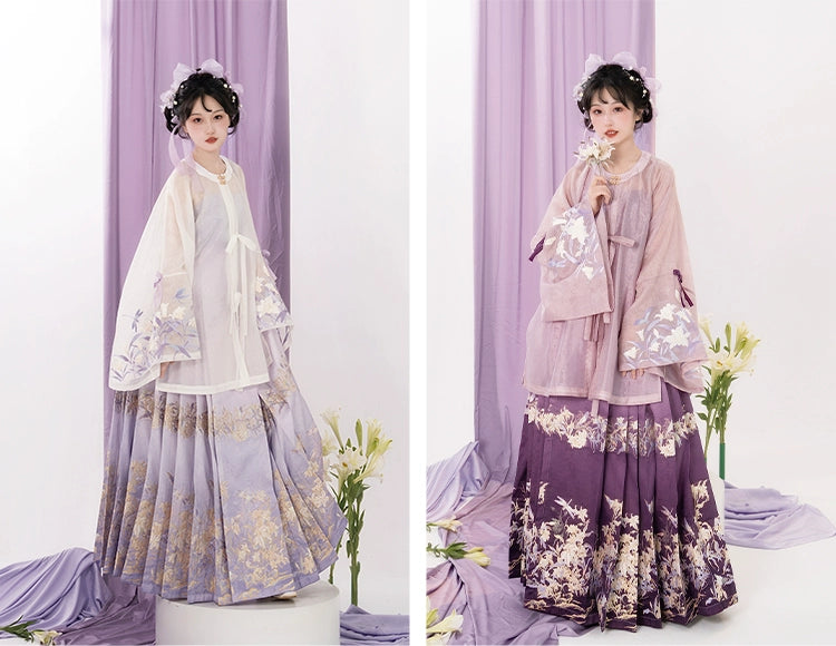 [Mountain Mist Lily] Imitation Makeup Flower Horse Dress Crew Neck Ming Hanfu Suit Women