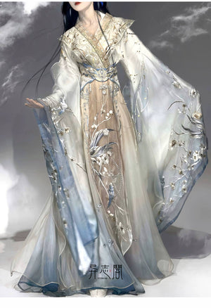 Enjoy the ethereal beauty of ancient China by wearing our Wei and Jin embroidered Fairy White Hanfu. Impeccably crafted and decorated with intricate embroidery, this Hanfu embodies the elegance of traditional Chinese clothing. Whether you're attending a special occasion or just enjoying everyday elegance, our collection offers a variety of styles to suit your taste. Explore our fairy Hanfu, princess Hanfu and casual Hanfu series and experience the timeless charm of Hanfu fashion.