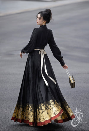 Elevate your style with our Black & Blue Modern Hanfu featuring sexy Hanfu, traditional Hanfu in black, Mulan-inspired Hanfu, elegant Hanfu cloak, and Song Dynasty Hanfu. Choose from a variety of colors including red, white, and black, or opt for the classic Hanfu skirt, the Mamianqun, or the Chinese wrap skirt. Our 6-meter-high daily Hanfu suit includes a slimming fit and a long horse-mamian skirt, perfect for any occasion.