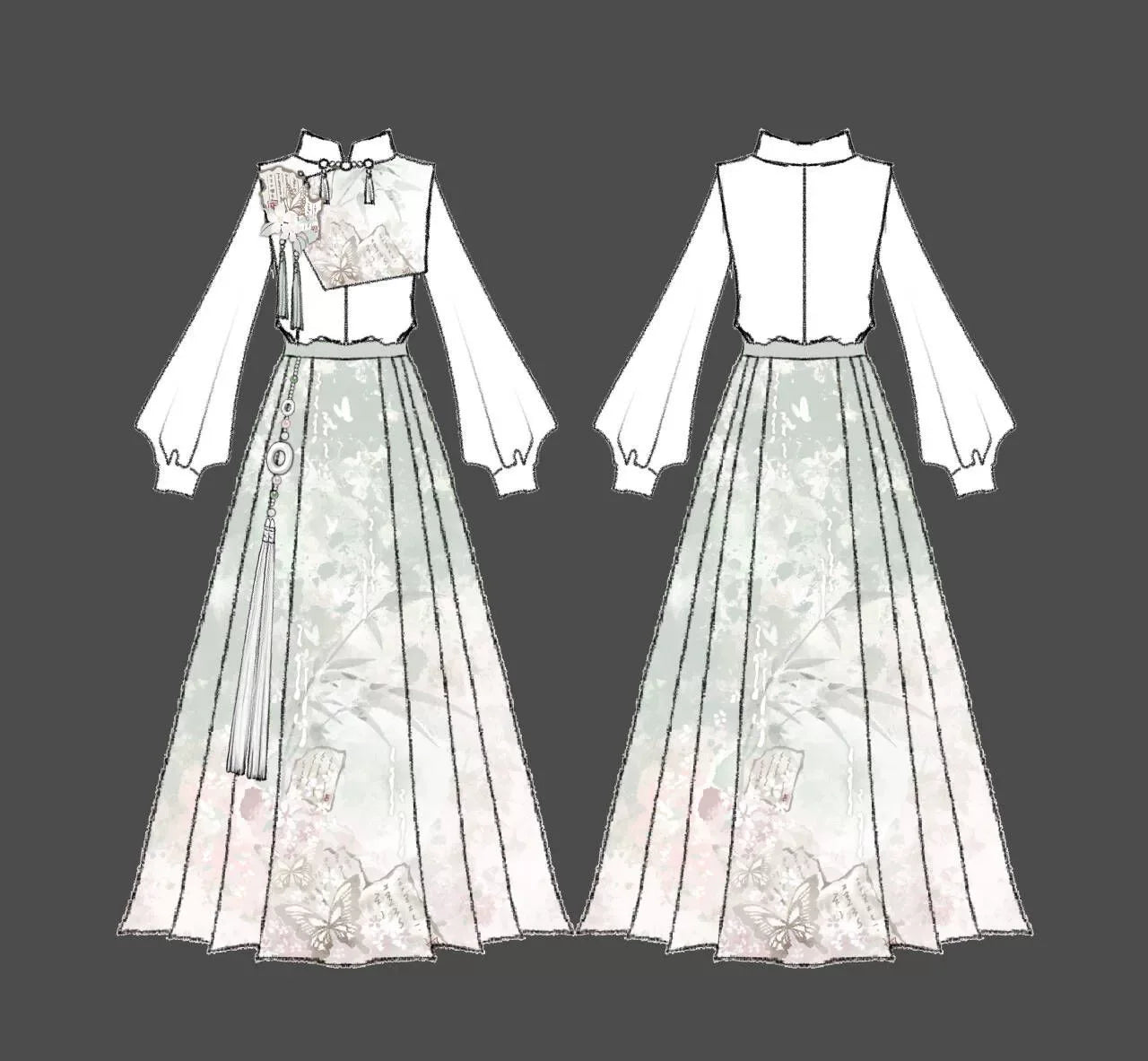 Beauty in the Painting – Autumn Hanfu-Inspired Ensemble | New Chinese Style Top & Dress Set - Yandan_Hanfu