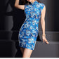 Hot stamping printing ukiyo-e painting wave blue short cheongsam