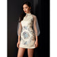 White Splicing sleeves slim-fitting split-ended jacquard short cheongsam skirt