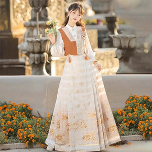 This orange modern hanfu with elegant hanfu sleeves and a chic hanfu jacket is perfect for hanfu women. Wear it as a princess hanfu dress, fairy hanfu dress, or casual hanfu. Inspired by Ming Dynasty hanfu, this modern hanfu dress pairs with a hanfu shirt for layering. Ideal for hanfu cosplay or as a winter hanfu, it’s available at our hanfu shop. Find the best modernised hanfu and orange hanfu styles for every occasion.