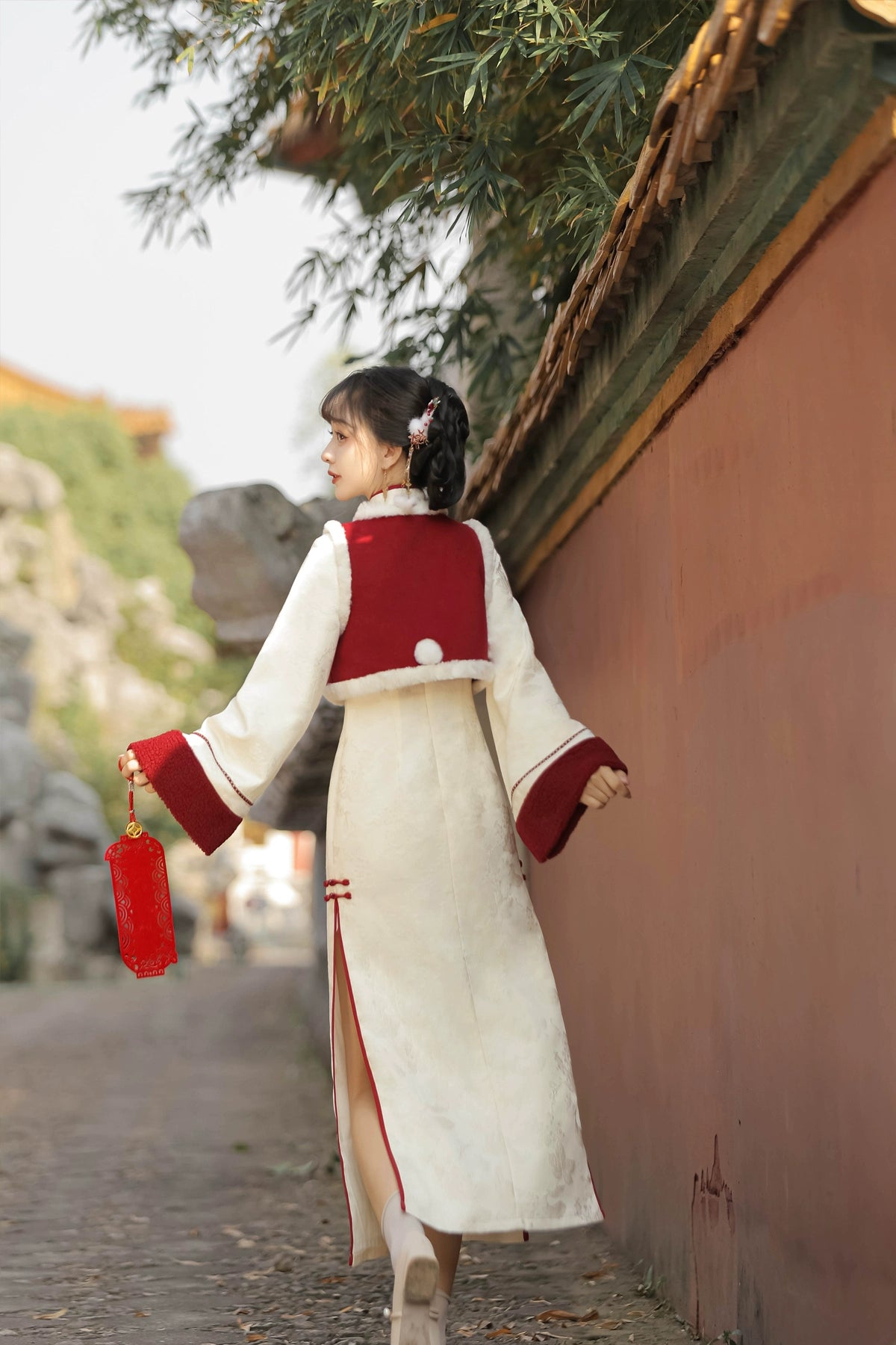 autumn and winter lolita spring dawn Chinese style short vest new year red robe long sleeve op cheongsam dress