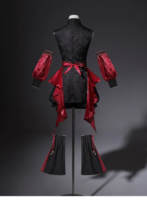 Back of the mannequin outfit showing sleeve and leg-cover shapes