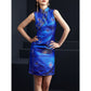 Jacquard button retro royal blue short cheongsam sleeveless skirt