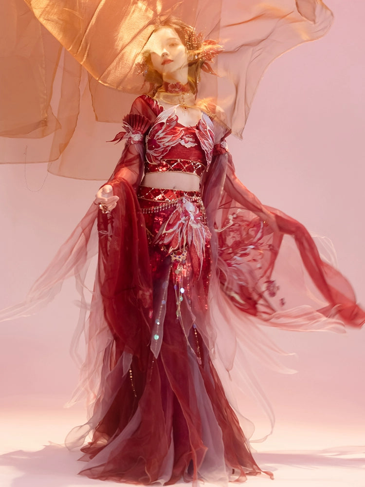 Red Hanfu female Dunhuang embroidery fairy spring and summer dress