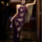 Improved cheongsam women's jacquard purple sexy dress