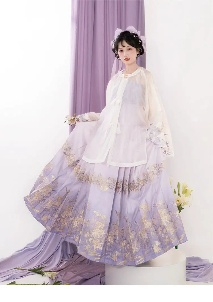 [Mountain Mist Lily] Imitation Makeup Flower Horse Dress Crew Neck Ming Hanfu Suit Women