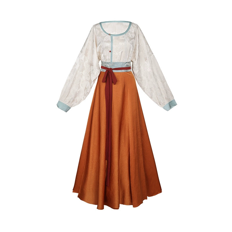 This orange modern hanfu features elegant hanfu sleeves, a stylish hanfu jacket, and timeless Ming Dynasty hanfu charm. Perfect as a princess hanfu dress, fairy hanfu dress, or casual hanfu, it’s great for hanfu cosplay or as a warm winter hanfu. Pair with a hanfu shirt or wear it as a modern hanfu dress. Shop authentic orange hanfu at our trusted hanfu shop, offering modernised hanfu and styles from the best Chinese designer clothing websites and modern Chinese clothes collections.