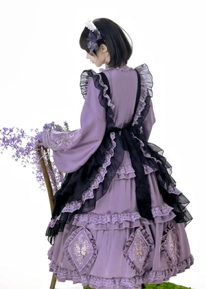 Chinese-Inspired Purple Lolita Dress – Elegant Daily Wear with Apron, Vintage Maid Style & Cottagecore Touch - Yandan_Hanfu