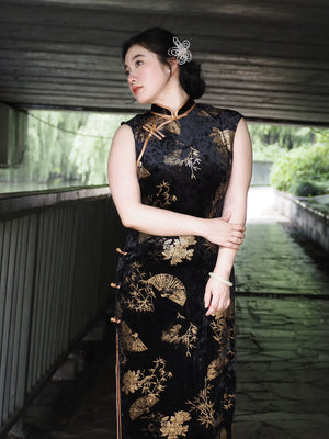 Plus Size Sleeveless Qipao – New Chinese Style Vintage-Inspired Gold Foil Cheongsam for Women - Yandan_Hanfu
