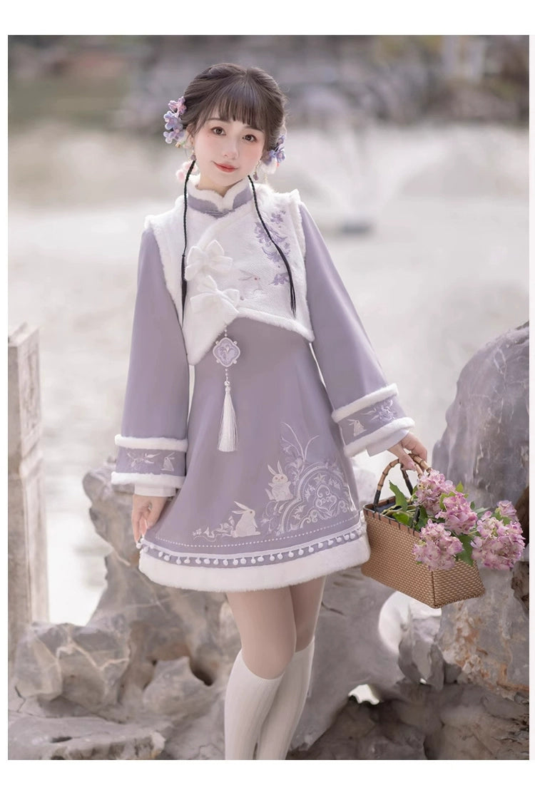 Ziyun Rabbit Hanfu Women's Cheongsam Chinese New Year Set Autumn and Winter