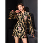 Chic jacquard Cheongsam blazer dress with bold brocade design.