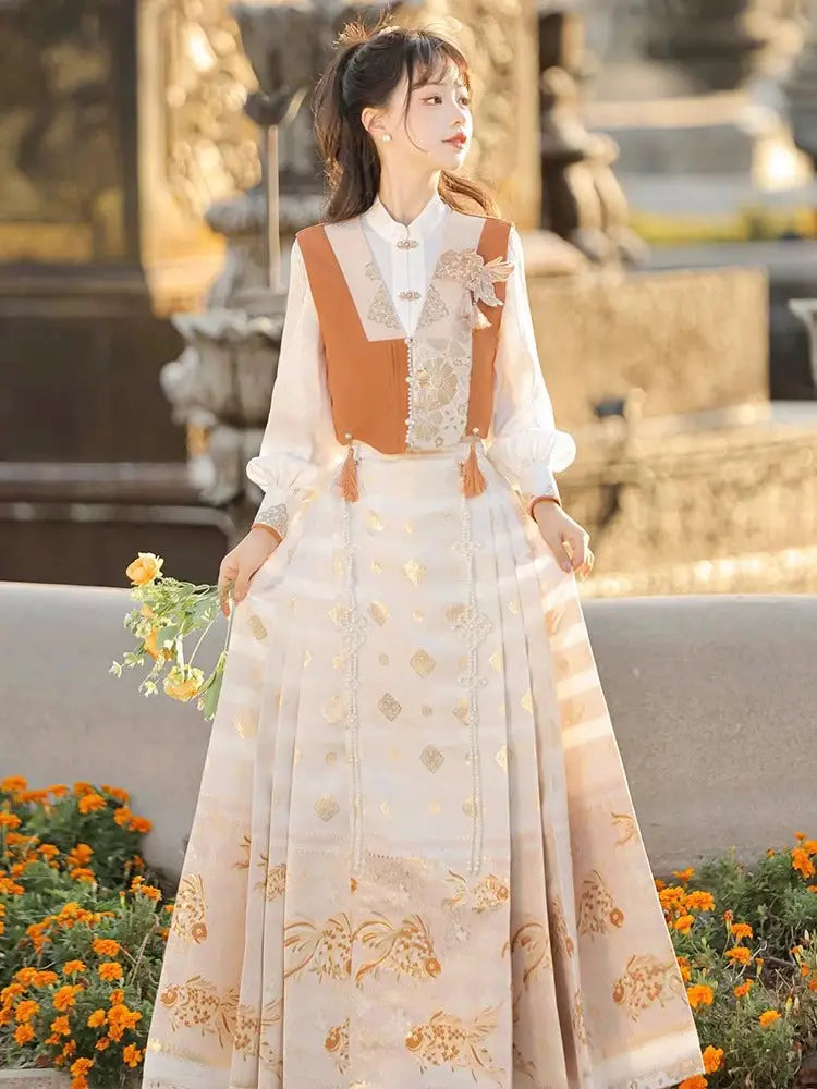 This orange modern hanfu with elegant hanfu sleeves and a chic hanfu jacket is perfect for hanfu women. Wear it as a princess hanfu dress, fairy hanfu dress, or casual hanfu. Inspired by Ming Dynasty hanfu, this modern hanfu dress pairs with a hanfu shirt for layering. Ideal for hanfu cosplay or as a winter hanfu, it’s available at our hanfu shop. Find the best modernised hanfu and orange hanfu styles for every occasion.