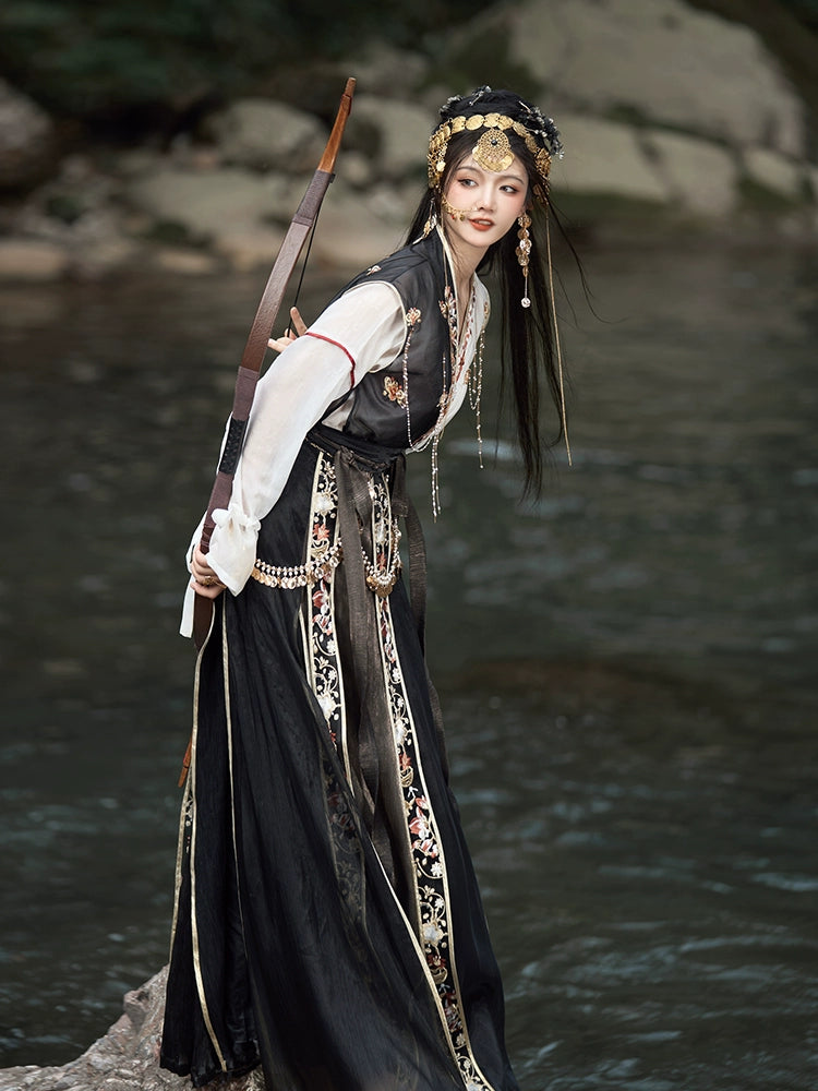 Step into the refined world of Tang Dynasty elegance with our Hanfu Daily Tear Skirt Black Women's Suit. Crafted to perfection, this ensemble embodies the essence of traditional Chinese fashion, offering a blend of sophistication and modern flair.From classic hanfu dresses to stylish shirts and accessories, our selection caters to every fashion enthusiast.