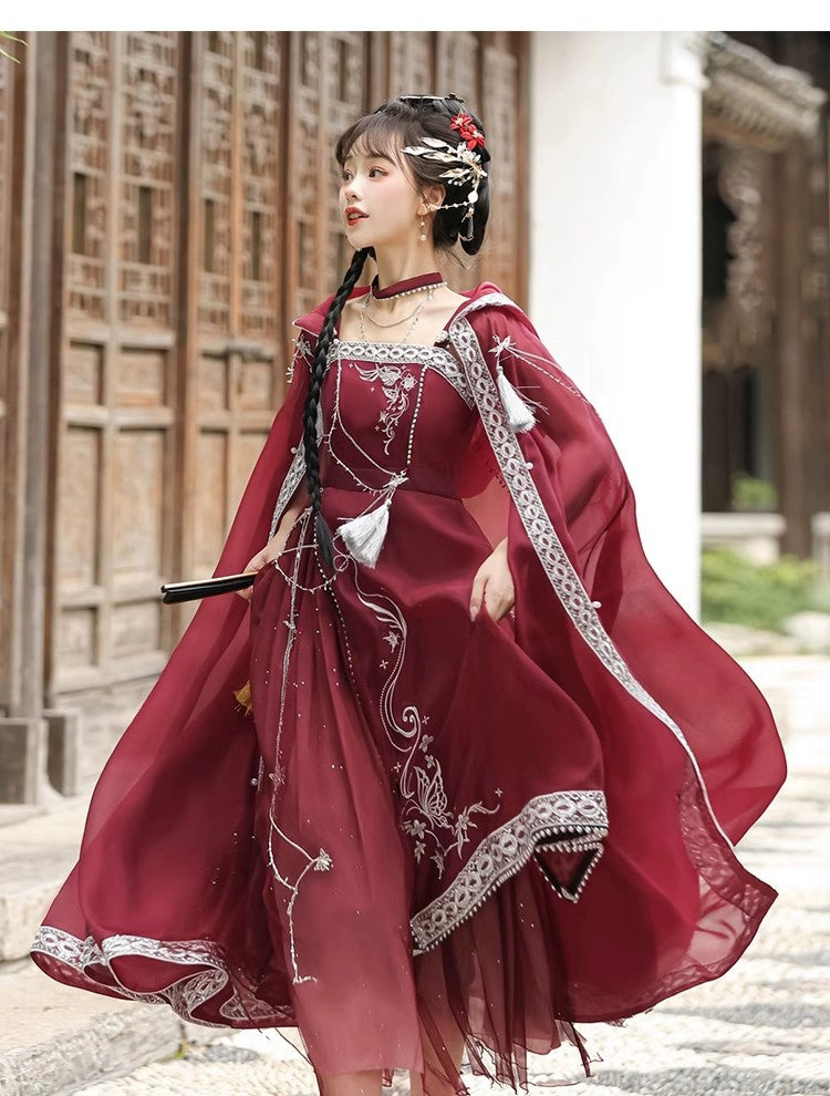 Discover a red modern hanfu with elegant hanfu sleeves, a stylish hanfu jacket, and timeless charm. Perfect for princess hanfu dress, fairy hanfu dress, or casual hanfu, it suits every hanfu woman. Pair with a hanfu shirt or wear it as a modern hanfu dress. Inspired by Ming Dynasty hanfu, it’s ideal for hanfu cosplay or as a cozy winter hanfu. Visit our hanfu shop for the best modernised hanfu and authentic blue hanfu.