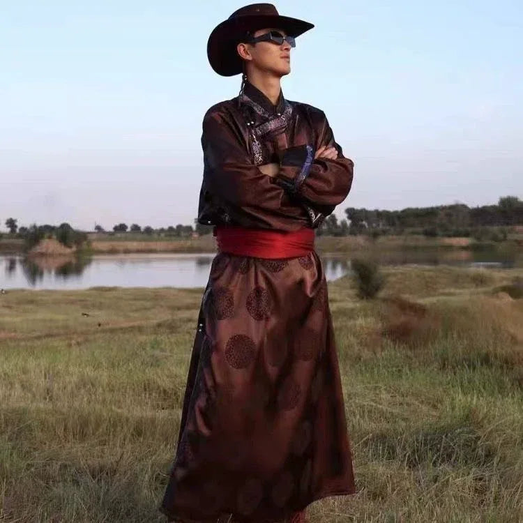 Black Mongolian-Inspired Robe for Men | Modern Ethnic Daily Wear - Yandan_Hanfu
