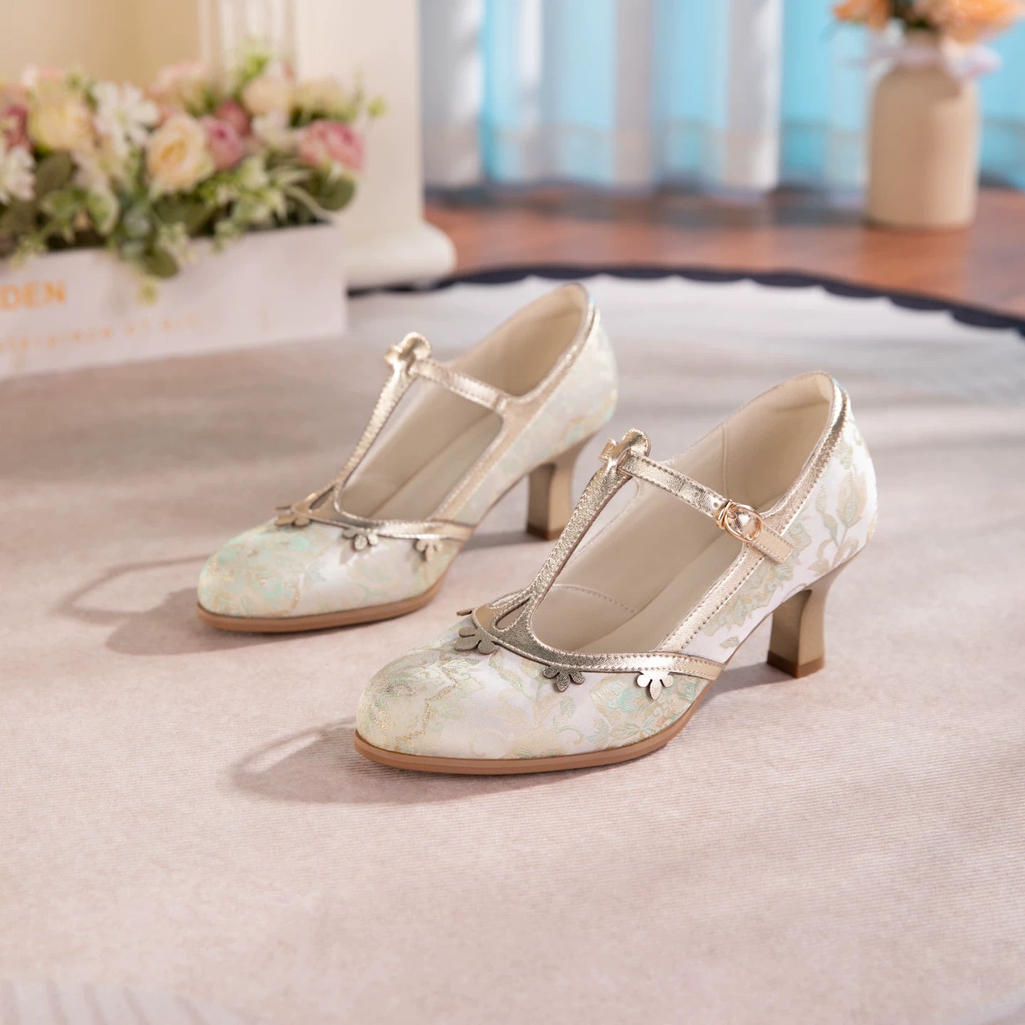 Mary Jane Heels | 6cm Wine Glass Heel | T-Strap Cheongsam Shoes