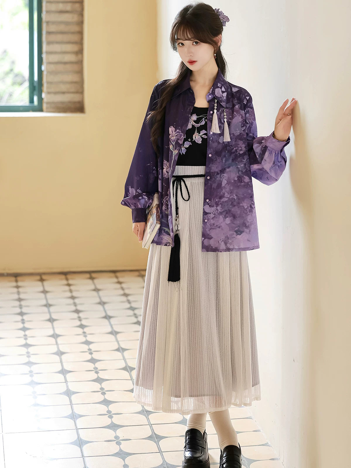 Iris Mist New Chinese style hanfu separates with floral embroidered camisole