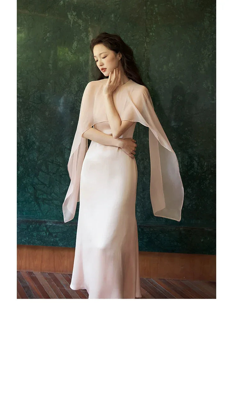 china silk dress design 100% Acetate Mulberry Silk Modern Chinese Dress Versatile Shawl Des Light pink / M