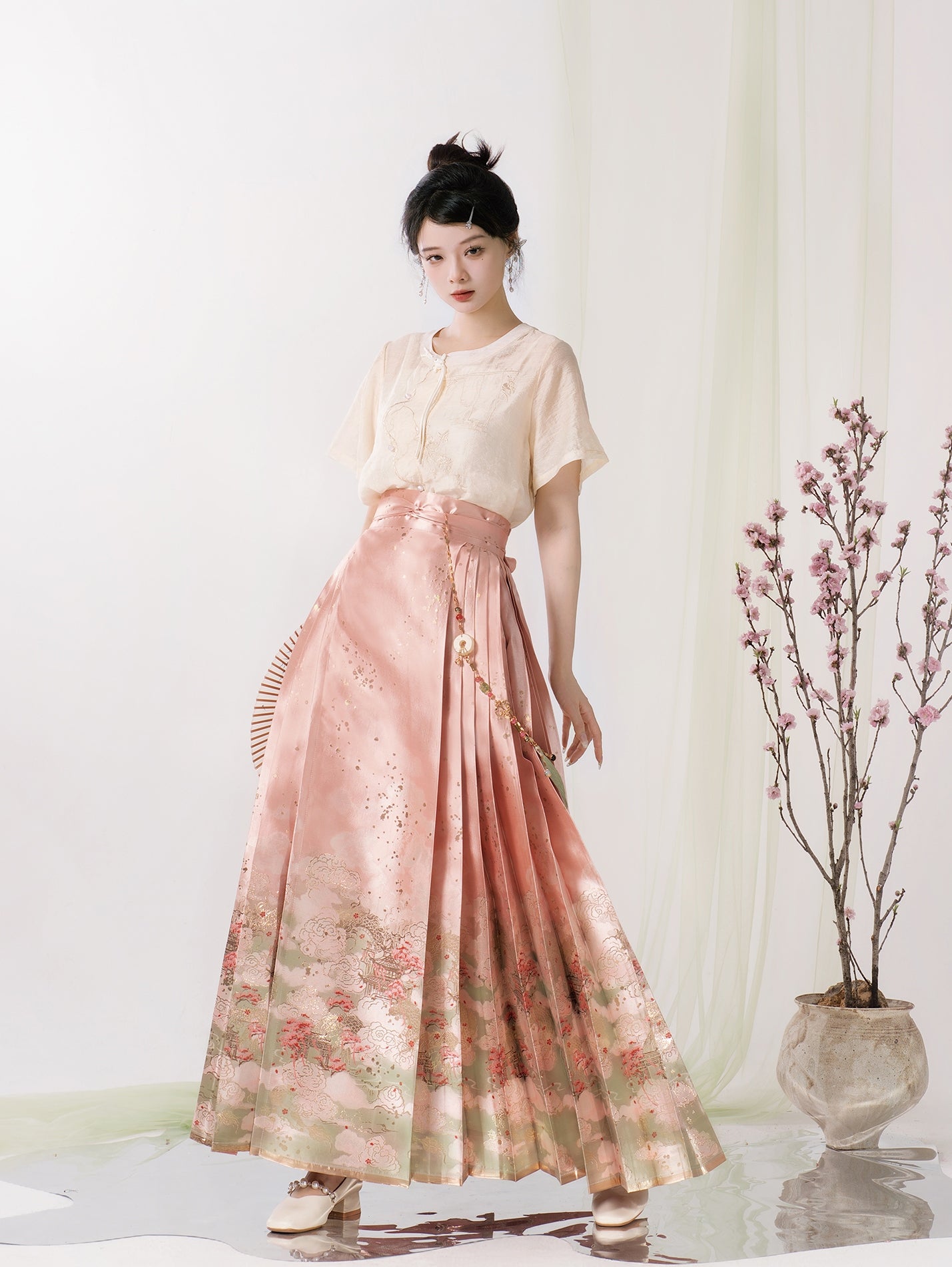 [Ten Li Peach Blossom] National Style Horse Dress Hanfu New Chinese Original Weaving Gold Imitation Flower