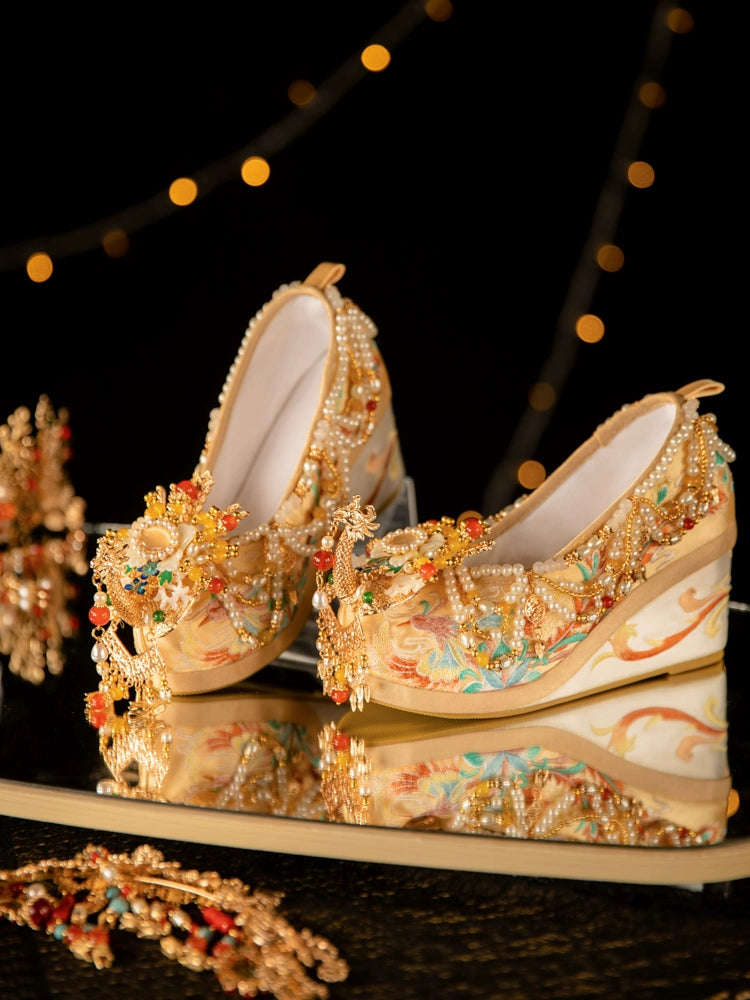 Champagne Golden Bride Chinese Wedding Shoes