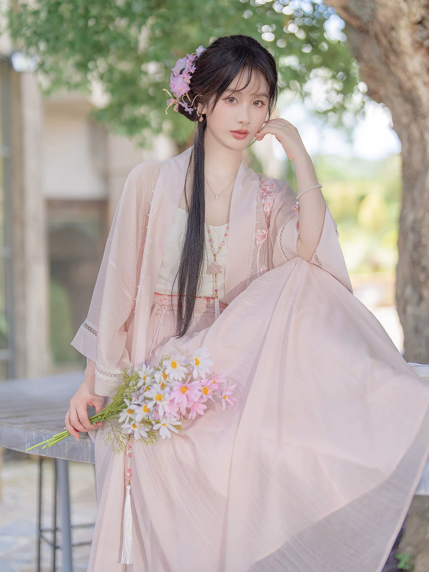Peach Early Summer Hanfu long beizi jacket styling photo
